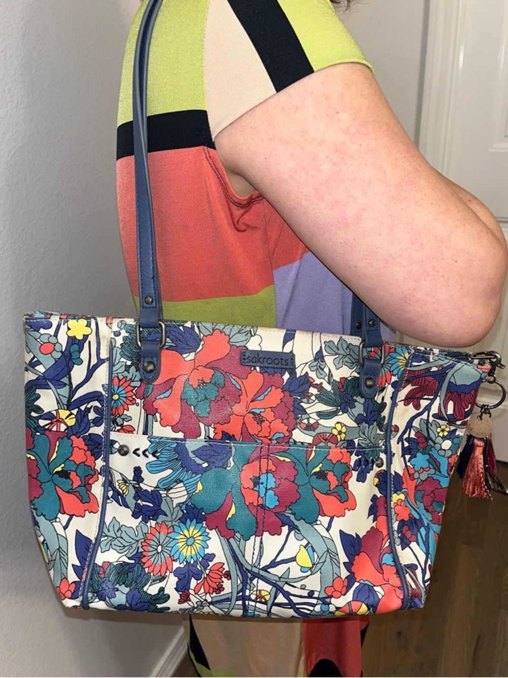Sakroots Navy-Handled Floral Print Tote - Picture 10 of 10